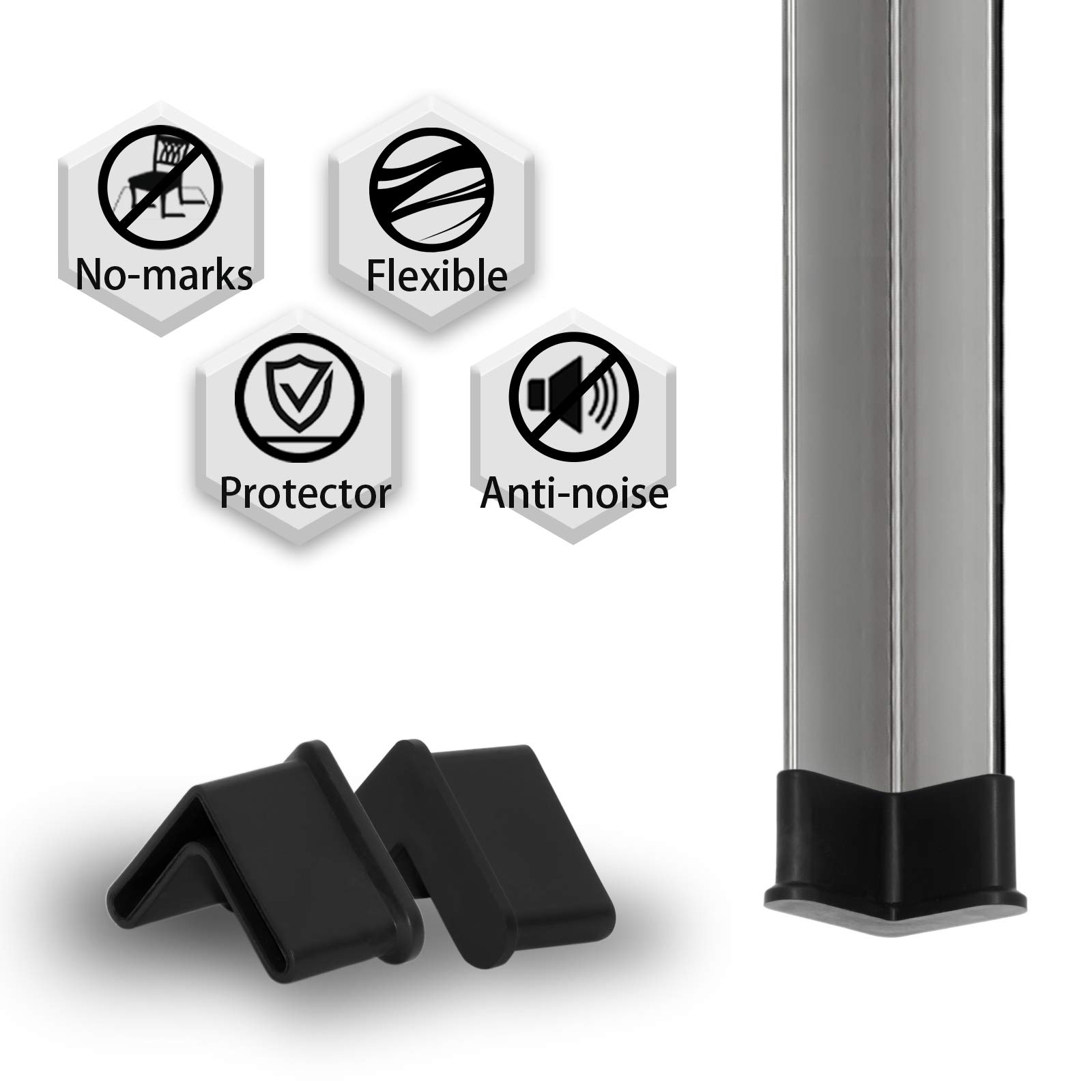 Flexible PVC L-Shaped Iron Shelving Leg Floor Protectors - Black Chair Leg End Caps (10PCS, 1-3/16