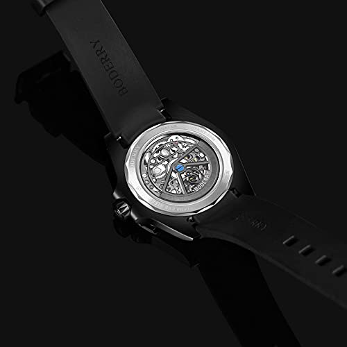 BODERRY Men's Stainless Steel Skeleton Automatic Watch - 72H Power Reserve, Self-Winding Mechanical Movement, Luminous Hands, Leather/Rubber Strap - Perfect for Business, Casual & Outdoor Activities