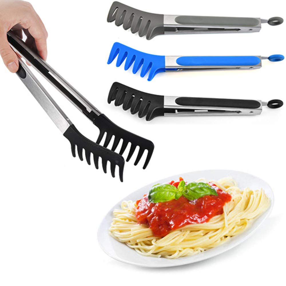 Premium Silicone Pasta Tongs - Non-Slip Cooking & Serving Tongs for Spaghetti, Noodles, Salad - Heat Resistant & Easy Grip Kitchen Utensil (Black) | Perfect for Italian Cooking, Pasta Nights & Salad Serving