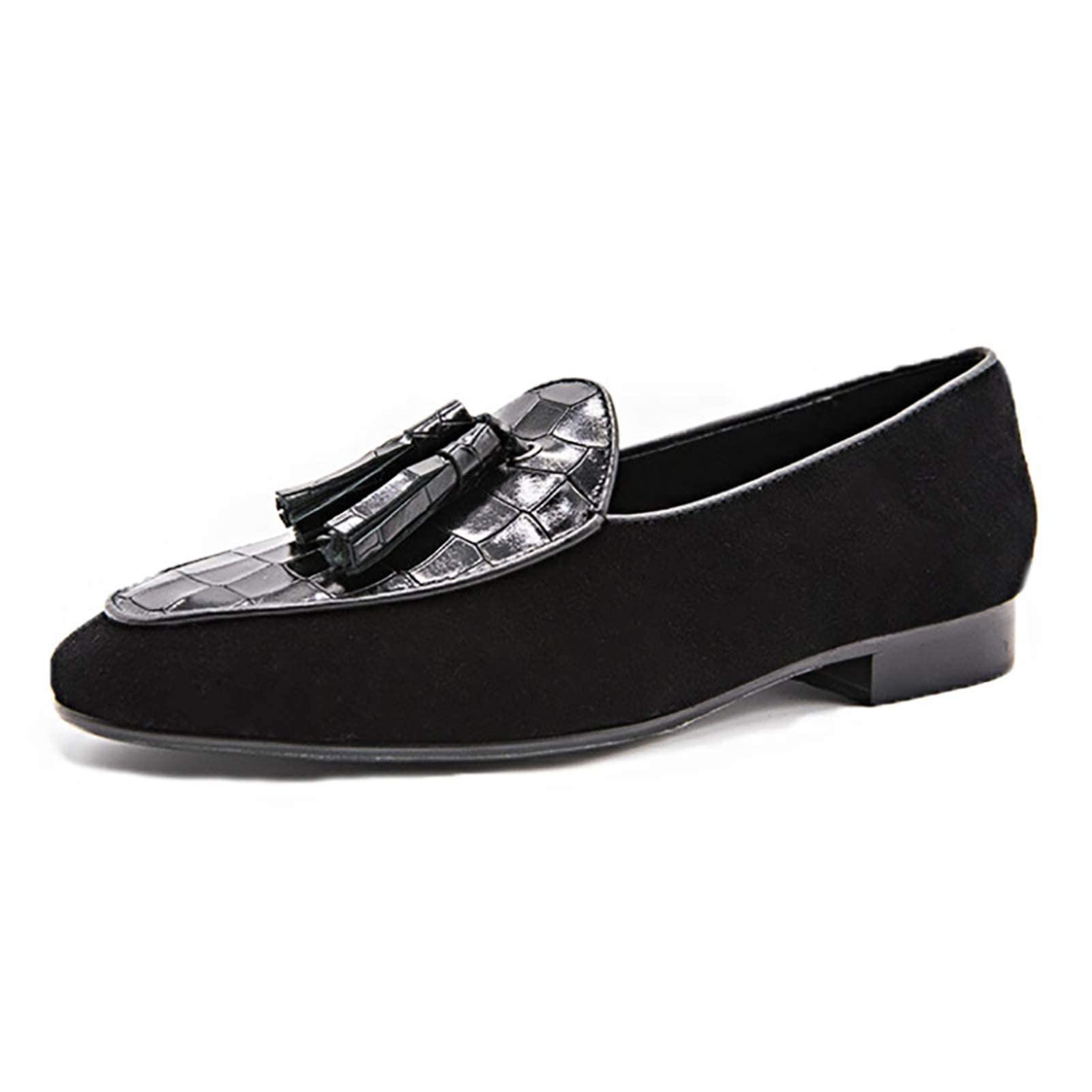 Handmade Men's Leather Loafers with Tassel - Slip On Casual Shoes for Wedding, Party & Driving - Black Smoking Slippers - Comfortable Dress Shoes for Business & Formal Occasions
