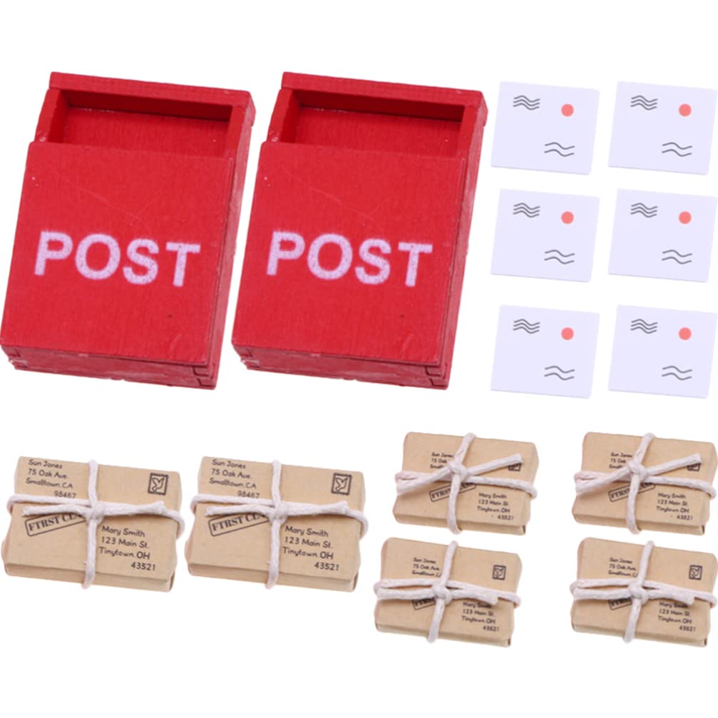 Mini Wooden Postbox & Mailbox Models - 2 Sets with Mini Envelopes | Dollhouse Letterbox Ornaments, Garden Accessories & Home Decor | Perfect for Fairy Gardens, DIY Miniature Scenes & Collectible Displays