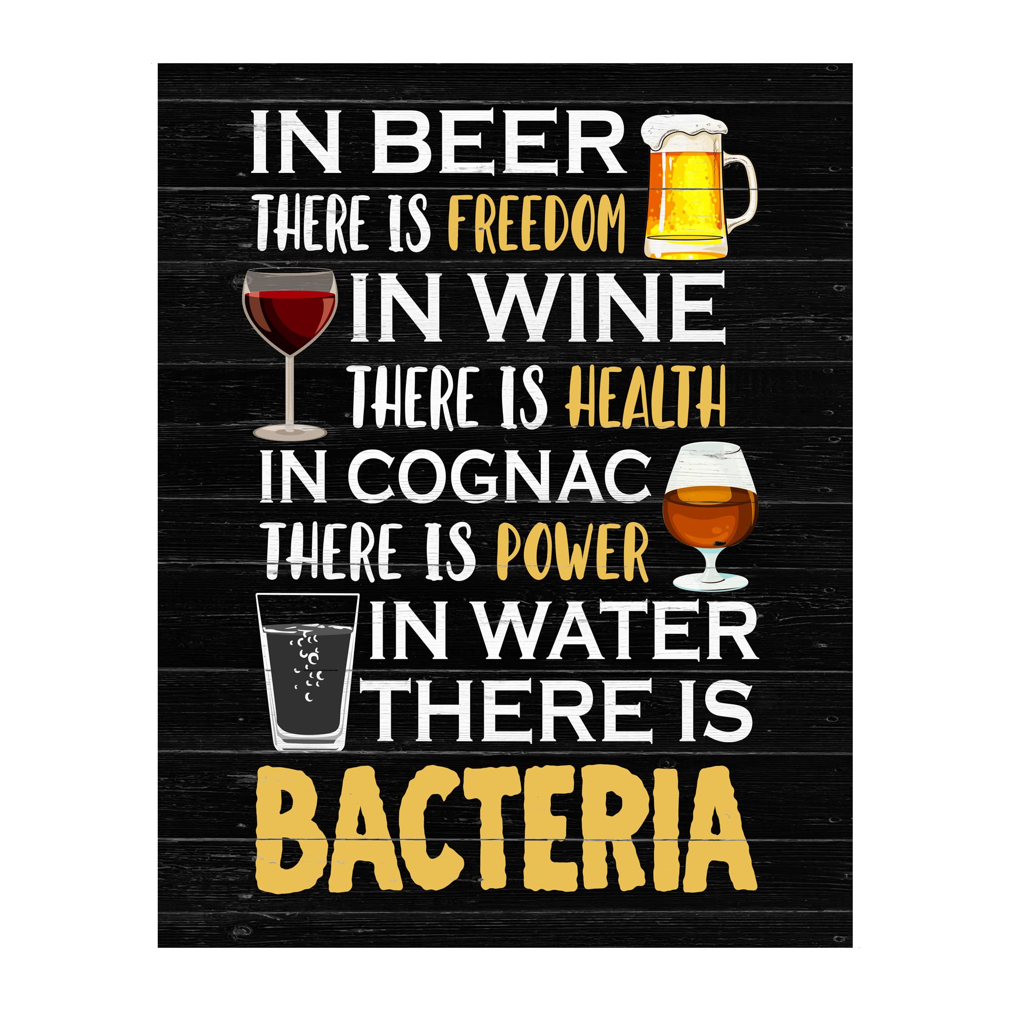 Funny Rustic Kitchen Wall Art Sign - Freedom Health Power Bacteria Print for Home, Bar, Shop & Man Cave Decor | Unframed 11x14 | Perfect Gift for Alcohol Lovers & Humor Enthusiasts | Ideal for Kitchen, Pub, or Office Decoration