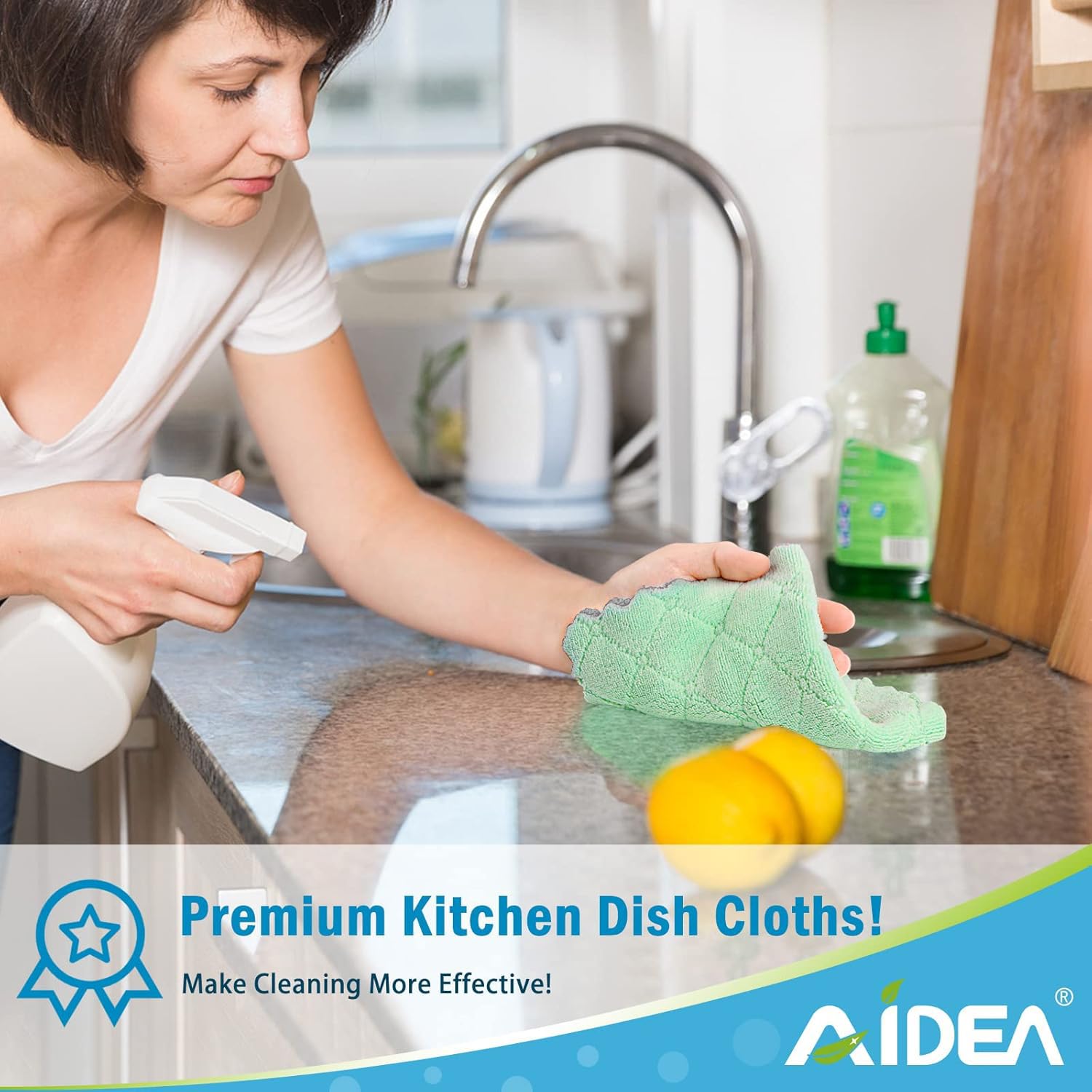 AIDEA 24 Pack Super Absorbent Microfiber Dish Cloths - Fast Drying & Reusable for Kitchen Cleaning