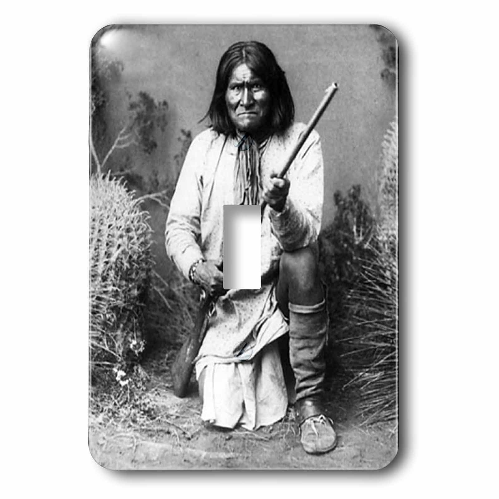 Vintage Black and White Photo of Geronimo Light Switch Cover - 3D Printed JPG Design for Home & Office Decor - Perfect for Bedroom, Living Room, or Office Wall Art
