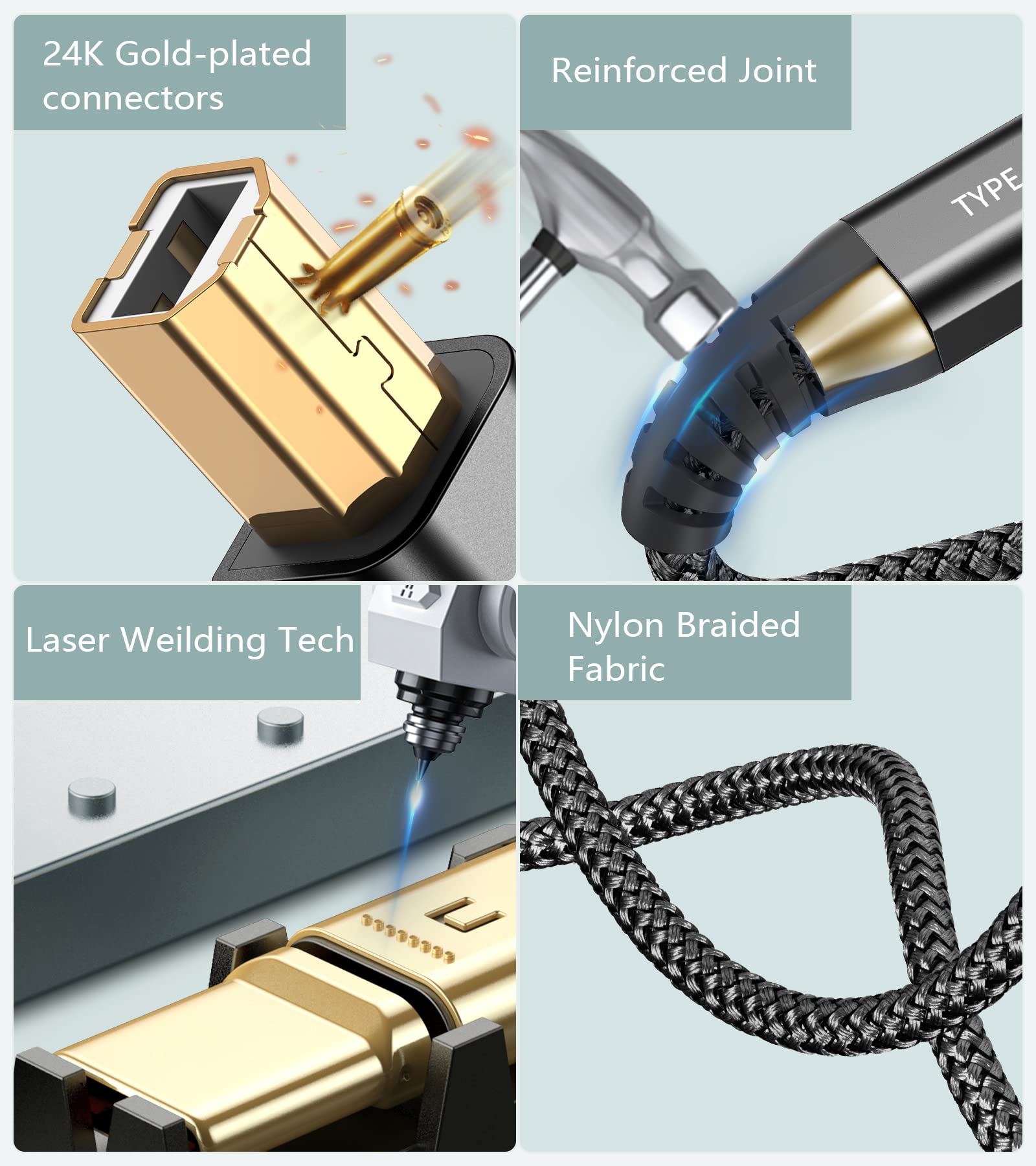 2-in-1 USB-A/C to USB-B Printer Cable 20FT - High Speed Braided USB C MIDI Cable for HP/Canon/Dell/Epson/Brother/Samsung Printers, MacBook Pro/Air, Digital Piano MIDI Controller - Durable & Tangle-Free (Black) - Perfect for Home Office, Studio & Music Production