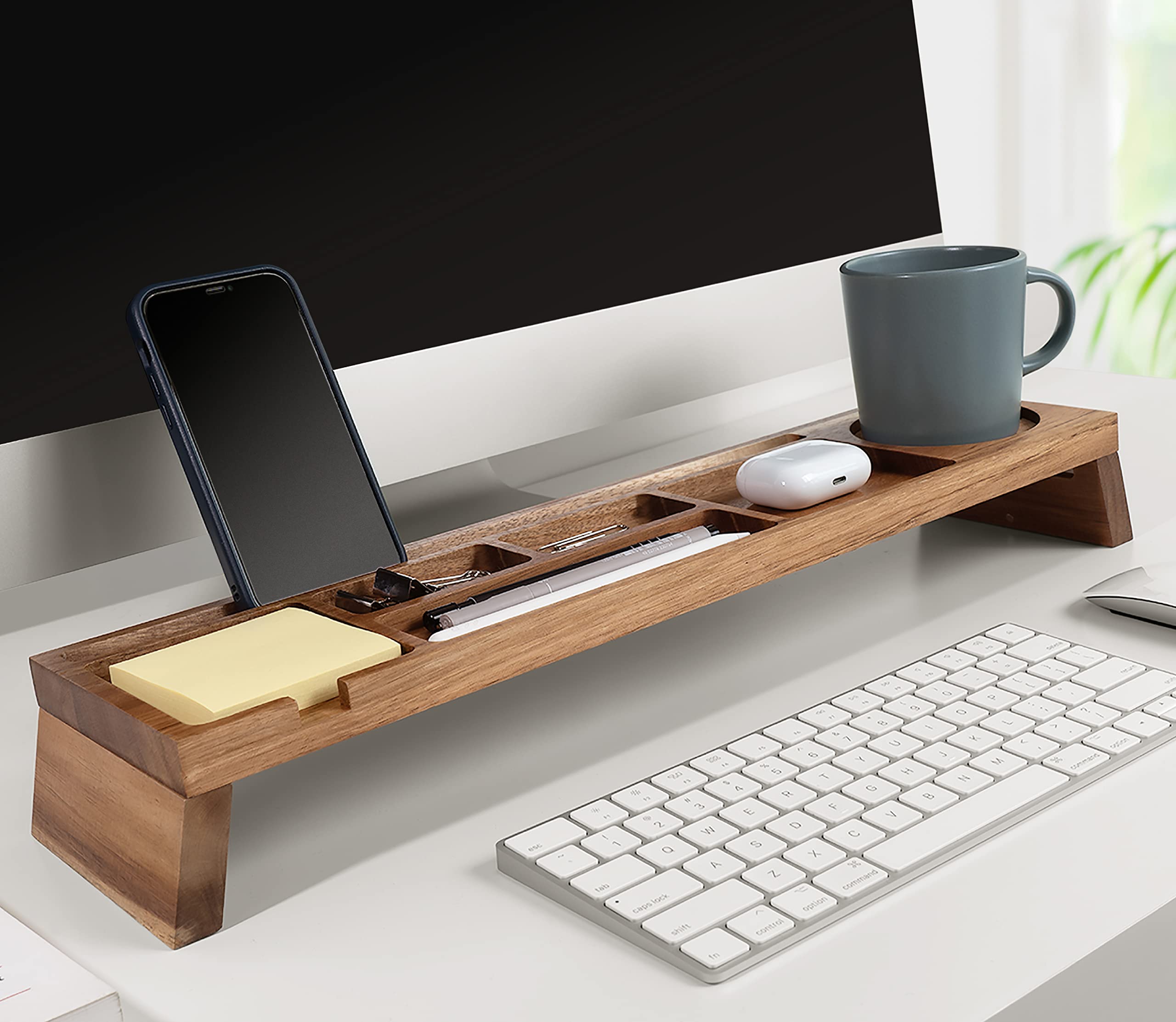 Premium Natural Wood Desk Organizer with Multi-Compartment Storage - Handcrafted Wooden Office Organizer for Home & Workspace - Desktop Pencil Holder & Stationery Tray - Perfect for Office, Study, and Craft Room Organization