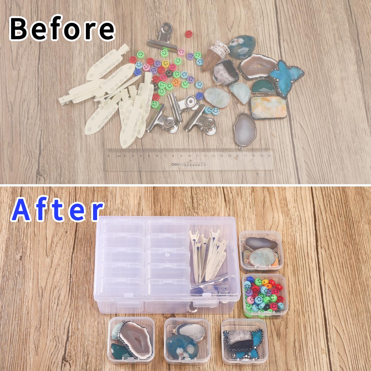 15Pcs Small Bead Organizer Box Set - Clear Plastic Storage Containers with Hinged Lids for DIY Jewelry Making, Bracelet Crafting, Beading Supplies & Art Projects - Perfect for Craft Rooms, Travel & Home Organization