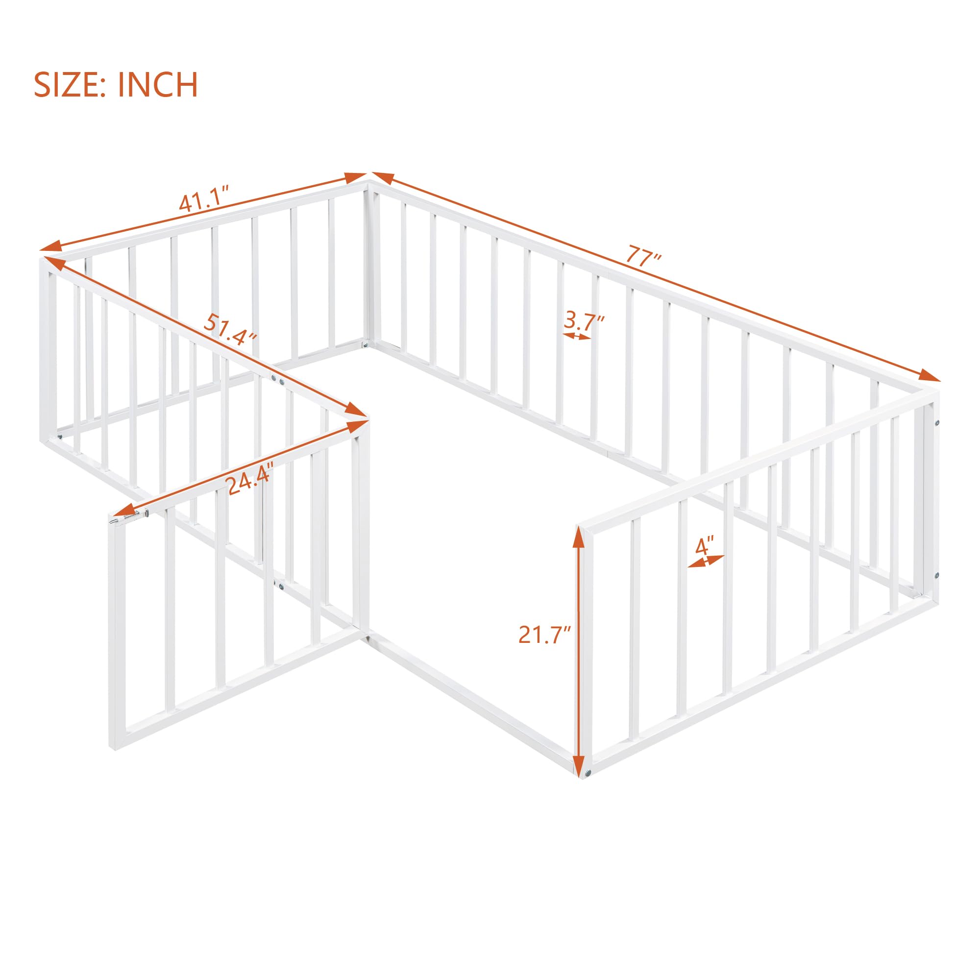 Montessori Twin Floor Bed for Kids with Door - White Metal Bed for Girls & Boys - Perfect for Playrooms & Bedrooms