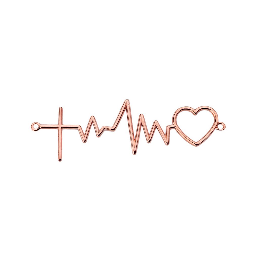 14K Rose Gold Heartbeat Love Cardiogram Cross Necklace - Romantic Gift for Her, Valentine's Day, Anniversary & Special Occasions
