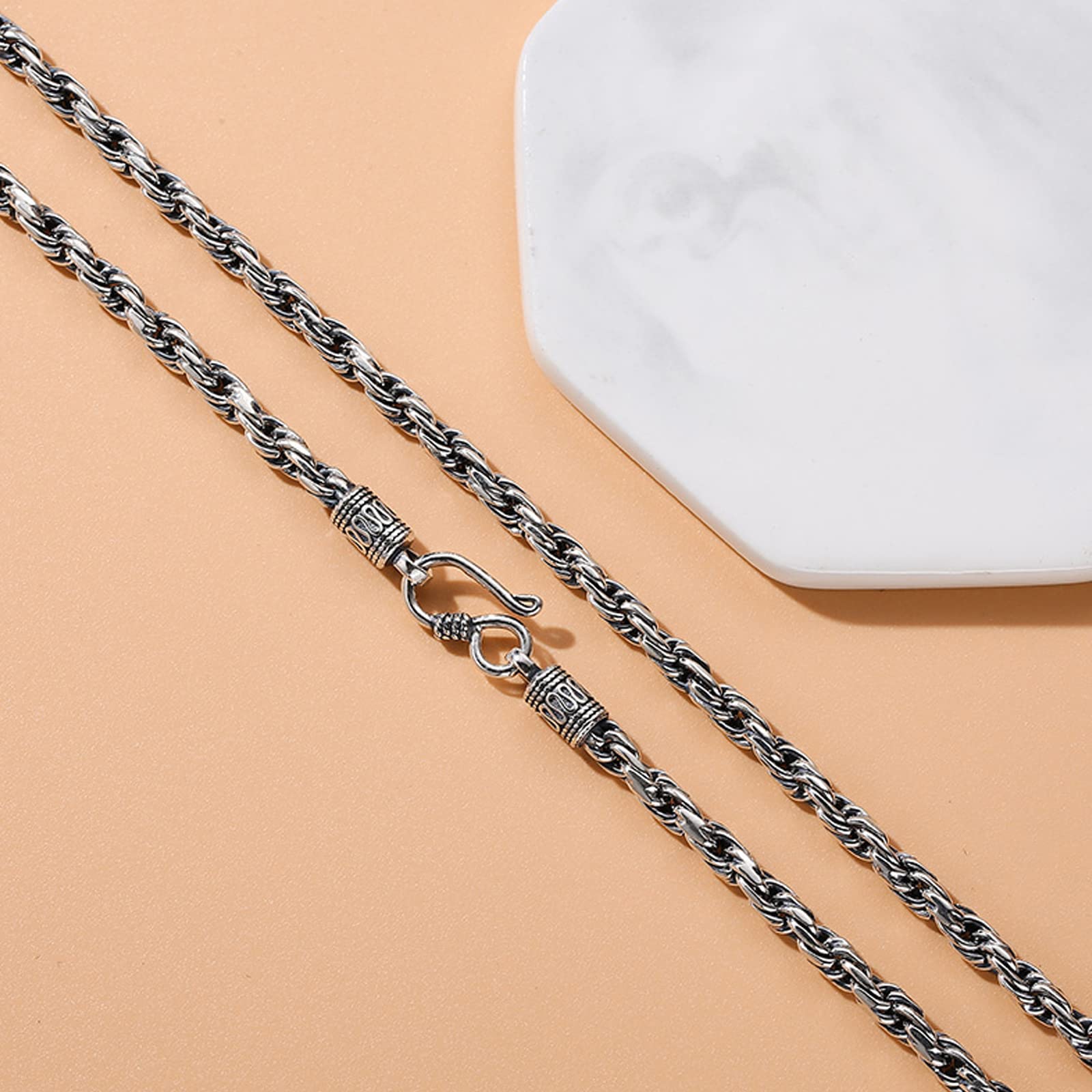 925 Sterling Silver Rope Chain Necklace for Men & Women - Vintage Thai Style Twisted Rope Oxidized Silver Necklace (20-28 Inch) - Perfect Gift for Anniversary, Birthday & Everyday Wear