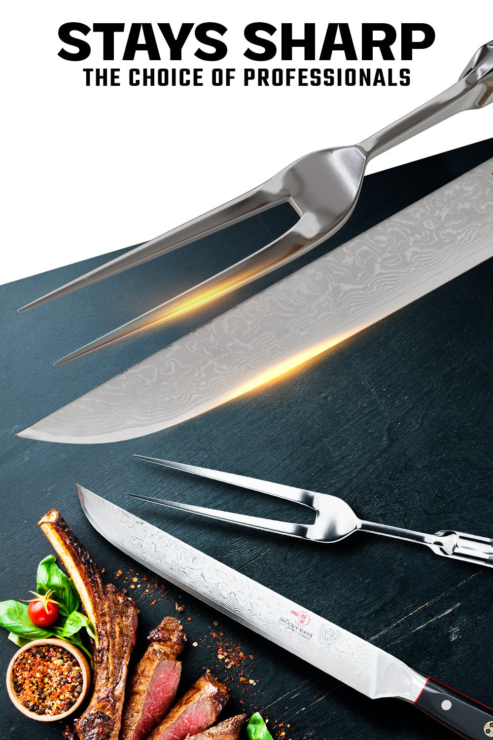 Premium Dalstrong Shogun Series ELITE 9-Piece Carving Knife & Fork Set - High Carbon Steel, Razor Sharp - Perfect for Holiday Roasts, BBQ & Meat Carving