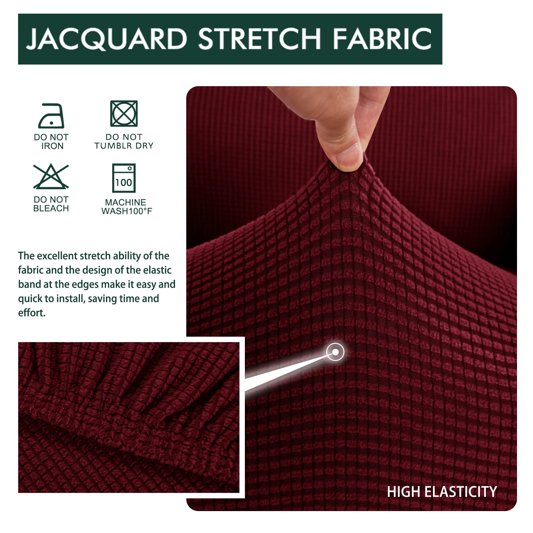Hokway Stretch Sofa Cushion Covers - Christmas Wine Red Slipcovers for Couch, Seat & Furniture Protection (Large Size) - Perfect for Holiday Decor, Living Room Upgrade & Home Styling