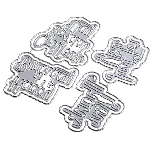 4 Sets Happy Birthday Thank You Metal Cutting Dies for Scrapbooking, DIY Photo Album, Card Making - Decorative Stencils & Letters Die Cuts for Special Occasions & Greeting Cards