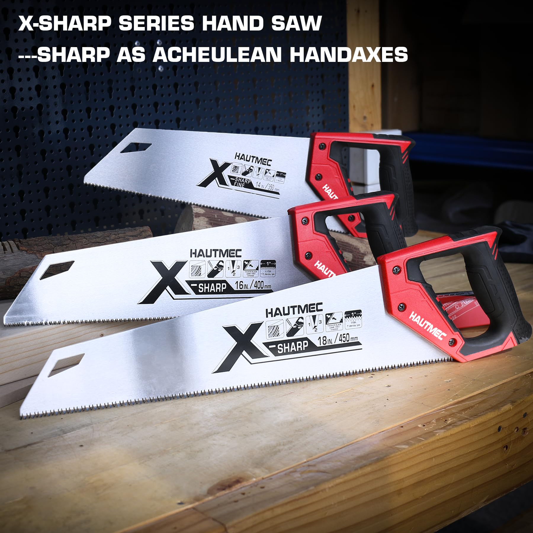 HAUTMEC 18 Inch X-Sharp Pro Hand Saw - 7 TPI Fine Wood Cutting Saw - Professional Handsaw for Woodworking, Laminate & Plastic - Rip Cut & Cross Cut Saw (HT0151) - Perfect for Carpentry, DIY Projects & Home Improvement
