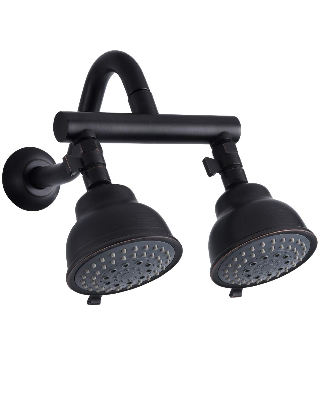 **High Pressure 5-Function Double Shower Head with Shut-Off Valve & Adjustable Shower Arm - Oil Rubbed Bronze Finish for Luxurious Spa-Like Bathroom Experience**