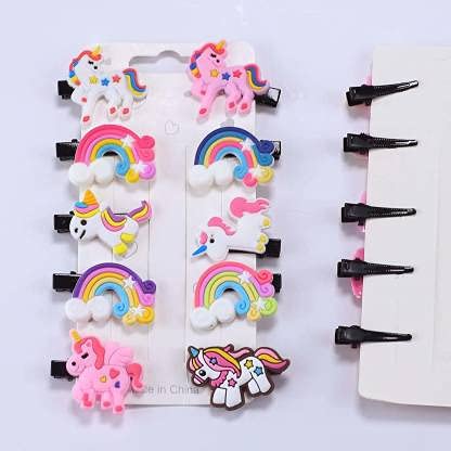 Sonpal Unicorn Hair Clips for Baby Girls - Soft Rainbow Alligator Hairpins, Hair Accessories for Kids (Pack of 10) - Perfect for Parties, School, and Daily Wear
