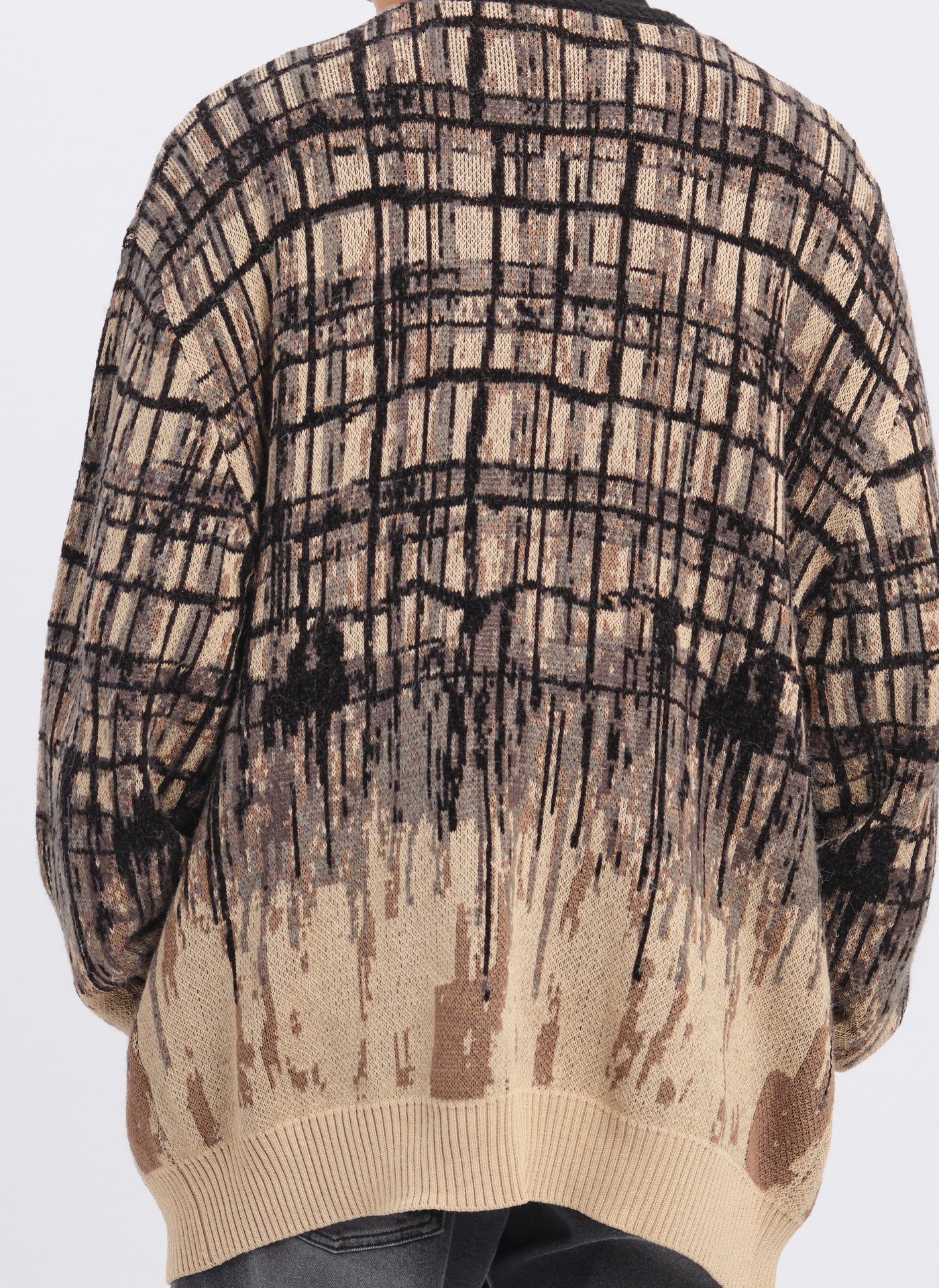 Stylish Viscose Nylon Checkered Cardigan for Women - Hand-Drawn Pattern, Lightweight Open Front Sweater for Casual Outfits & Layering in Fall/Winter