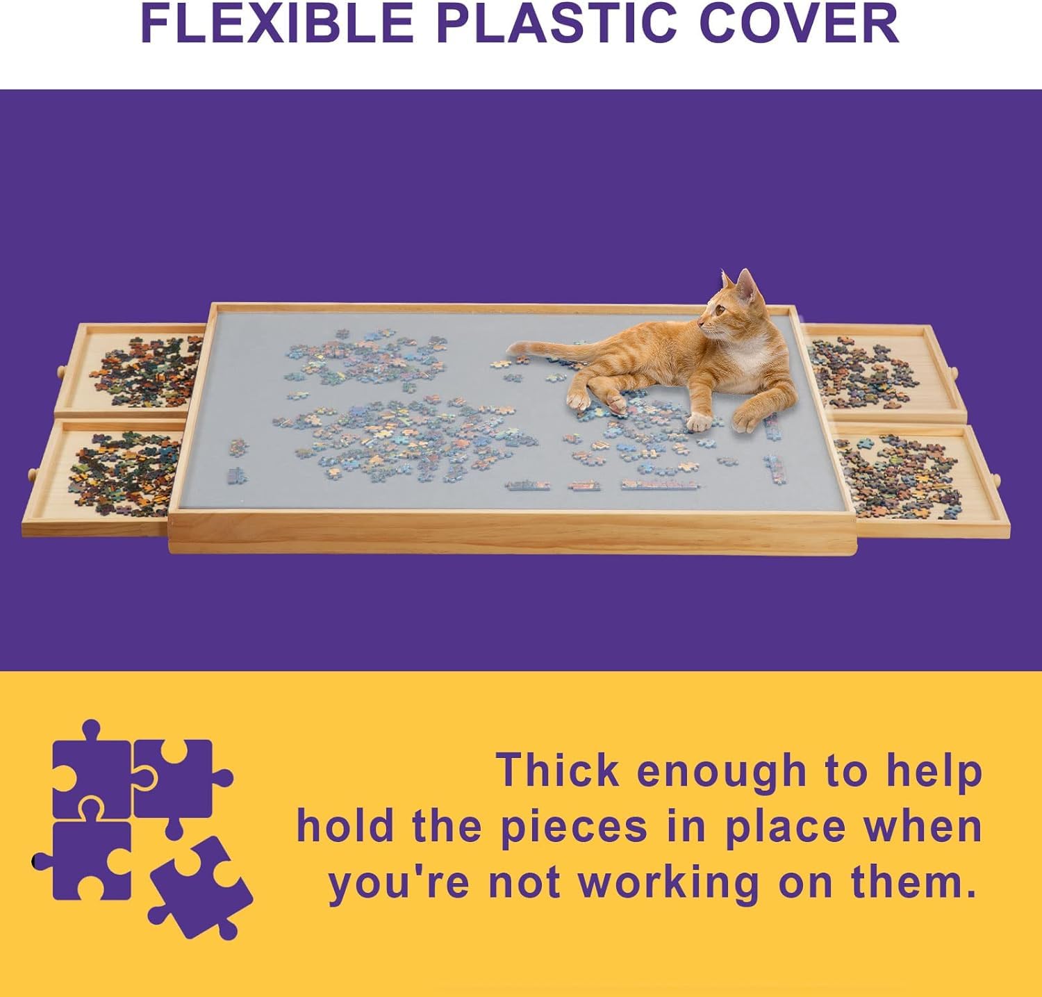 Premium 1500-Piece Rotating Puzzle Board with 4 Storage Drawers & Cover - 34.2