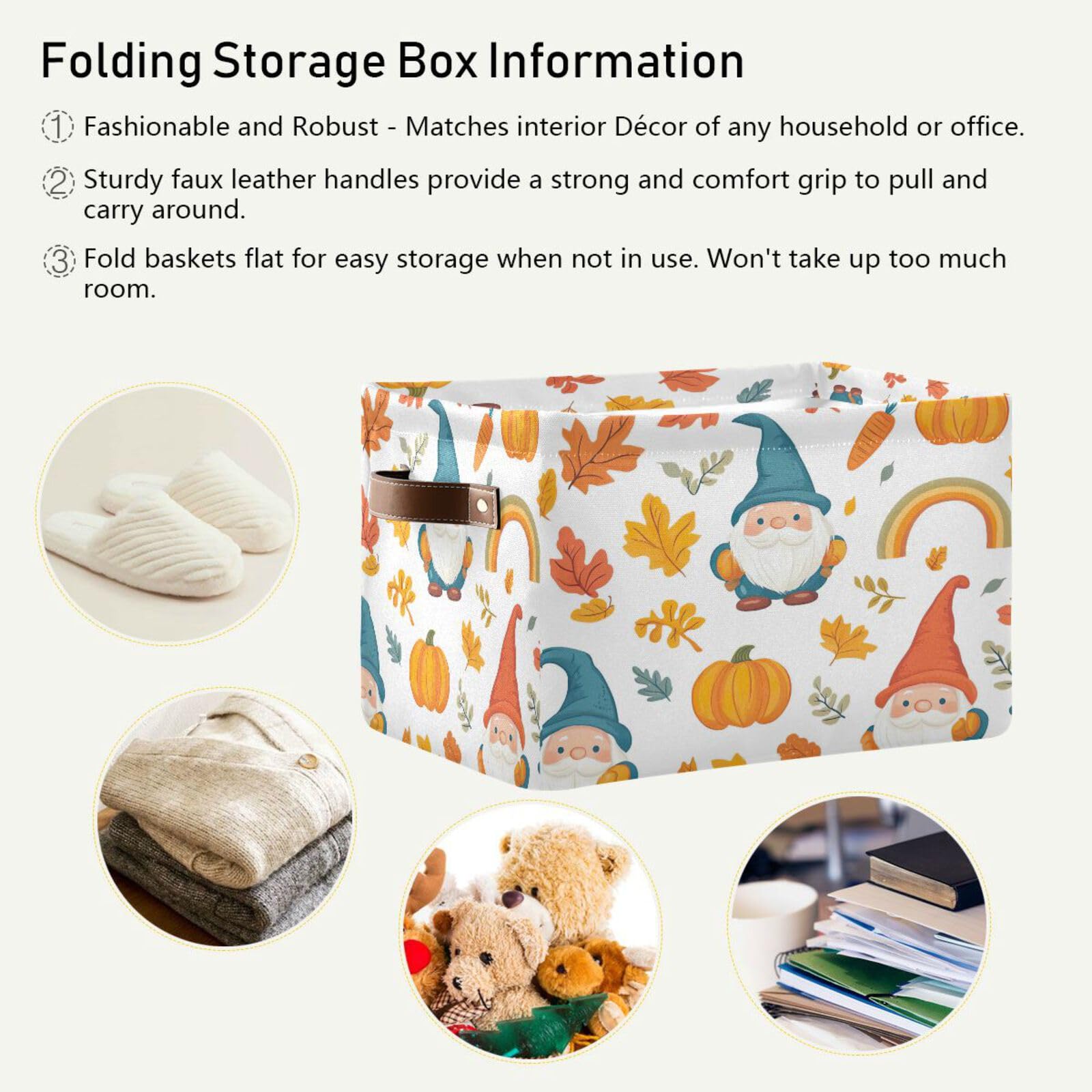 Large Foldable Pumpkin Gnome Storage Baskets with Handles - 2 Pack, Multi-Functional Closet Organizer for Toys, Books & Clothes | Perfect for Nursery, Playroom & Bedroom Storage Solutions