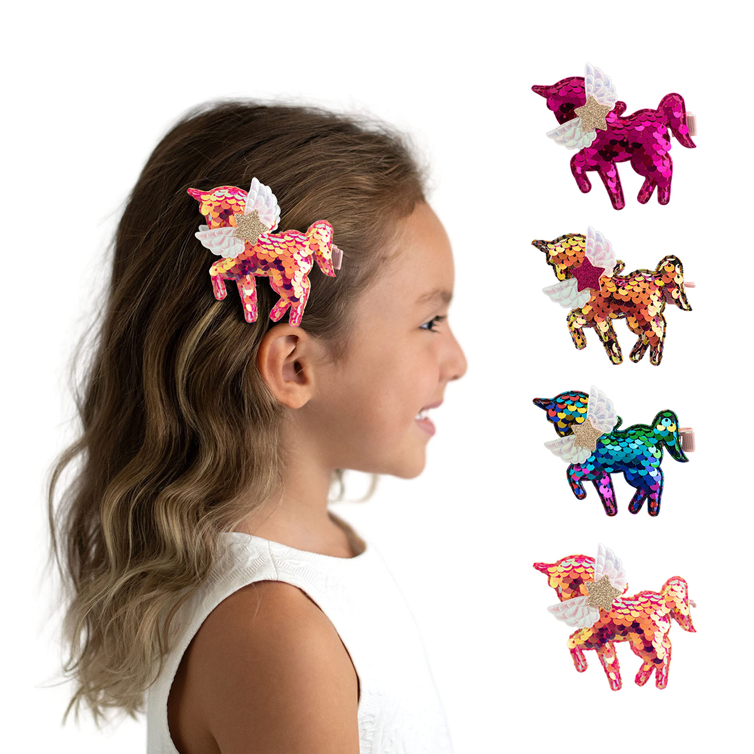 4Pcs Sparkly Unicorn Hair Clips for Girls - Cute Hair Accessories for Kids, Birthday Gifts, Party Favors, School & Daily Wear - Perfect for Holidays, Festivals & Special Occasions