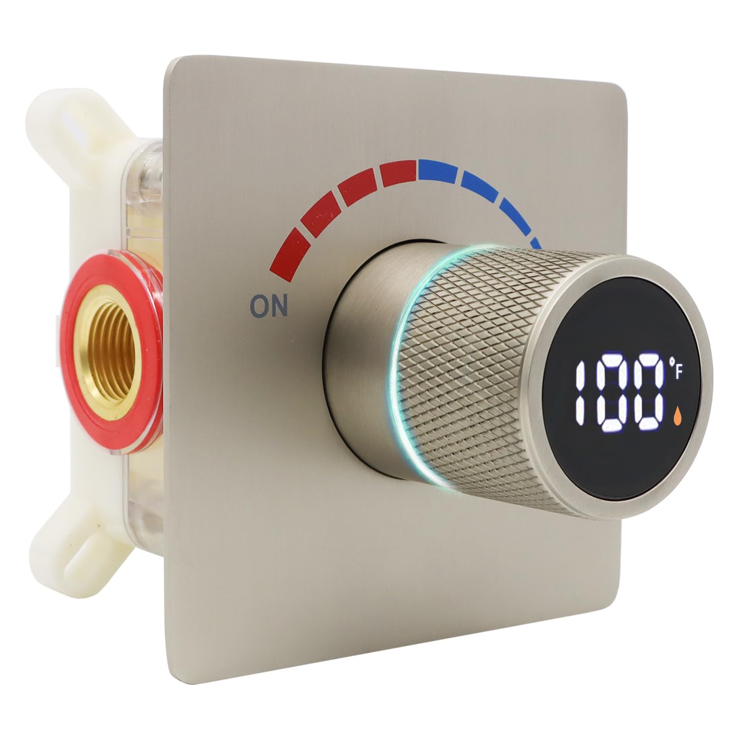 Digital Shower Valve with Temperature Display - Solid Brass Concealed Shower Diverter Kit with Wall Mount & Body Jets Control - Brushed Nickel Finish for Modern Bathroom & Spa Experience