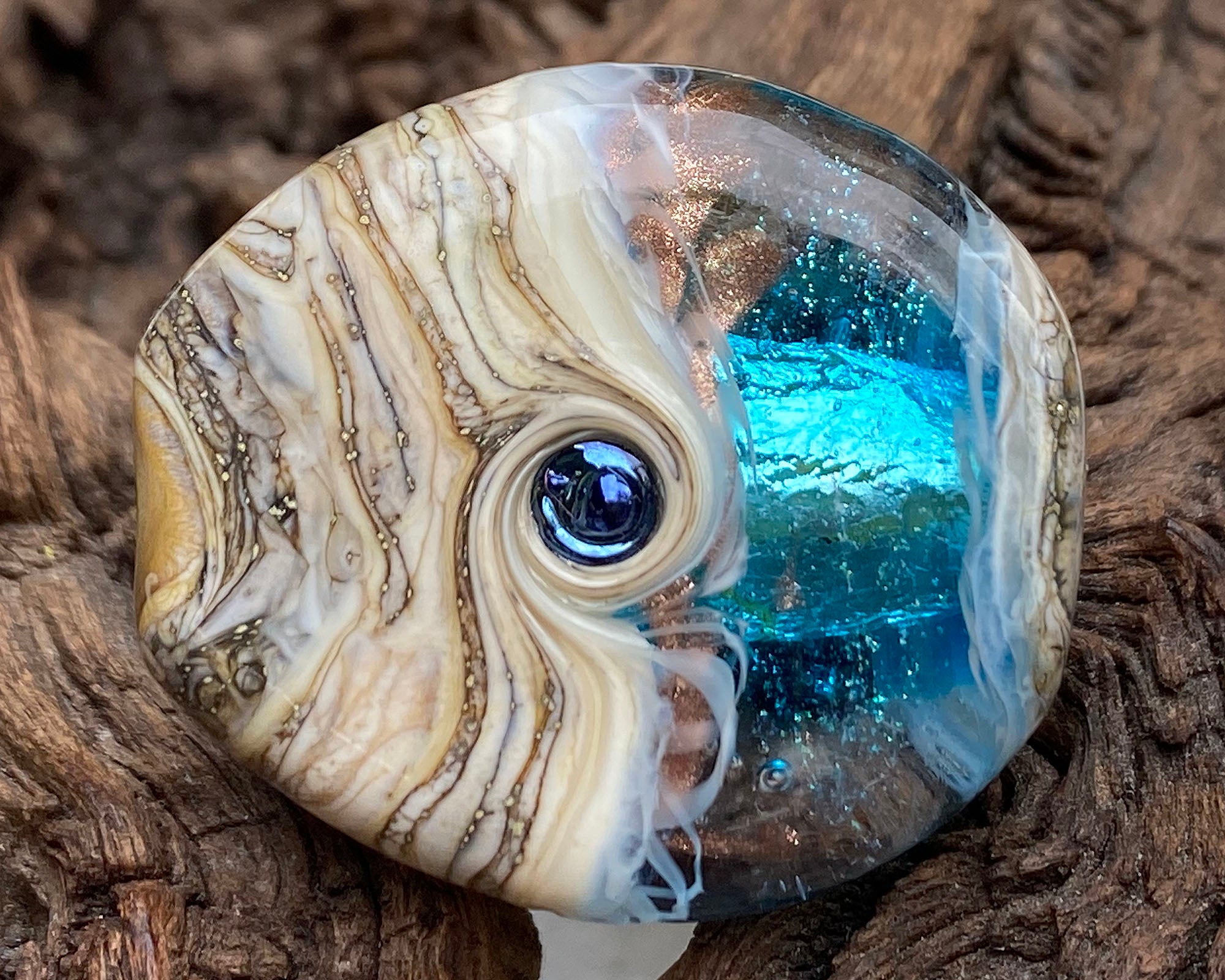 Handmade Aqua Blue Organic Lampwork Glass Focal Bead - SRA Certified for Jewelry Making, DIY Crafts & Beading Projects