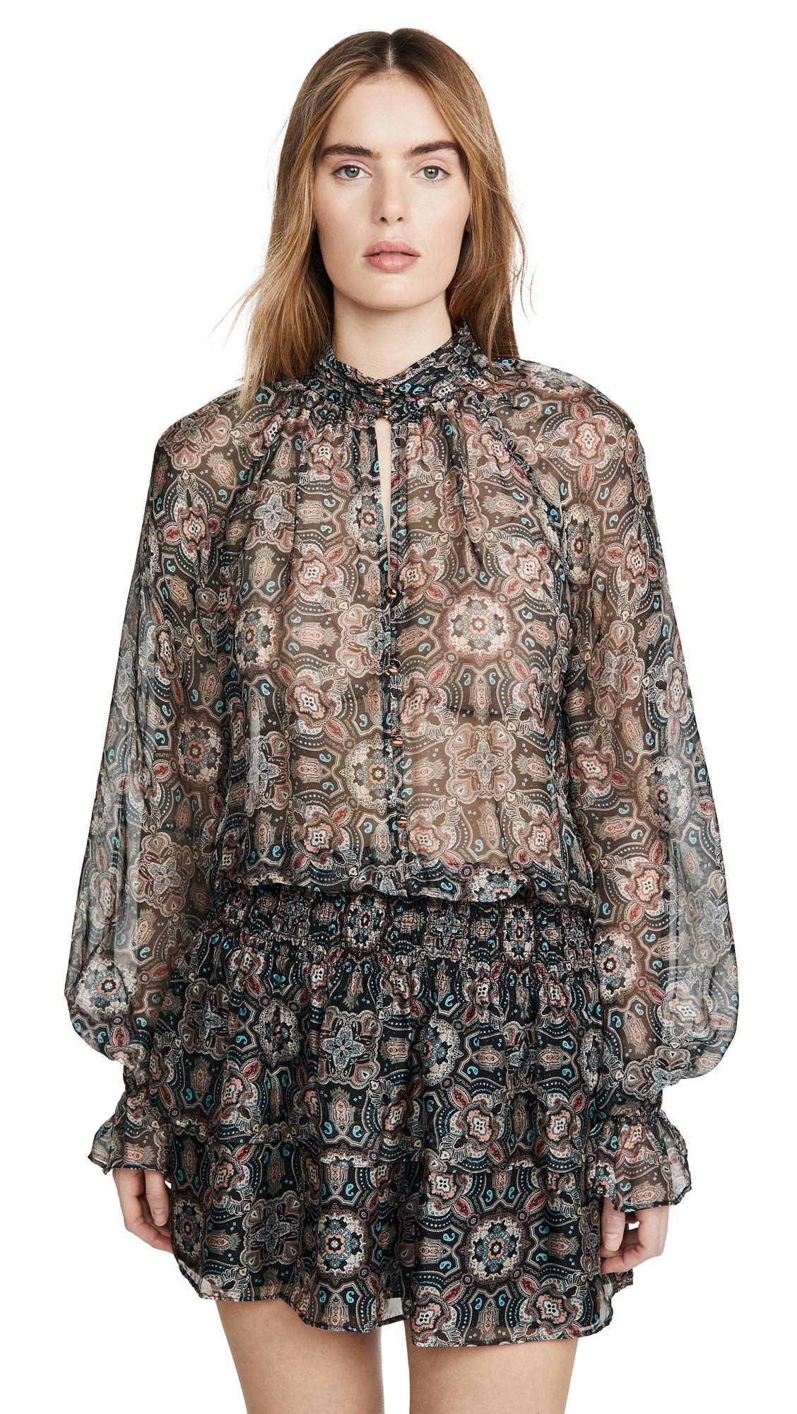 Ramy Brook Women's Printed Collin Button Down Mini Dress - Floral Summer Casual Dress for Brunch, Date Night & Vacation | Short Sleeve Shirt Dress
