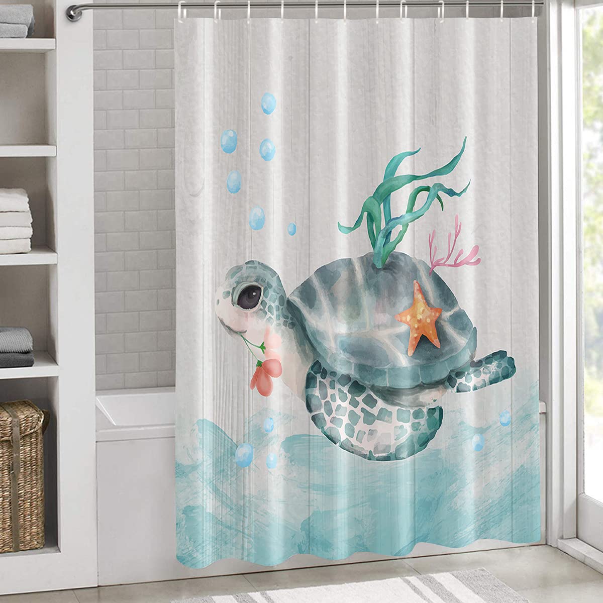 Chaven Home Waterproof Turtle Underwater World Shower Curtain - Machine Washable Polyester 60