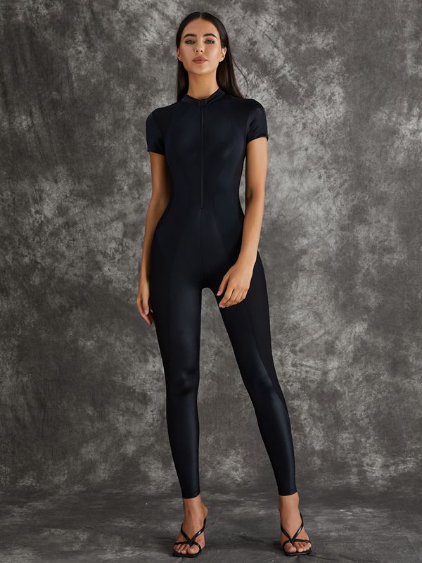 ZASUWA Women's Sexy Zipper Jumpsuit - Breathable Short Sleeve Romper for Summer | Perfect for Beach, Club, and Date Night Outfits