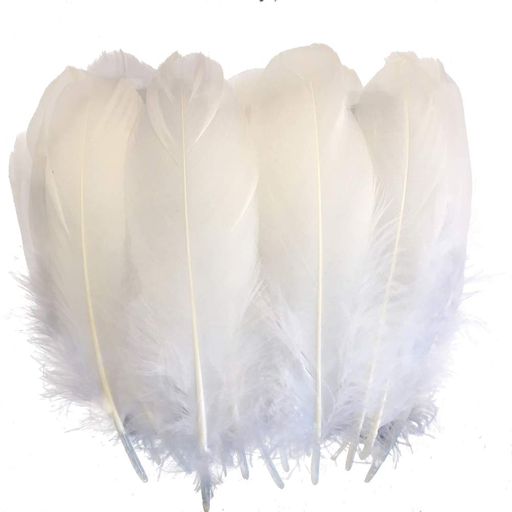 Premium 100-Pack Natural White Goose Feathers for Clothing Accessories, DIY Crafts, Costumes & Home Decor - Soft, Lightweight & Versatile