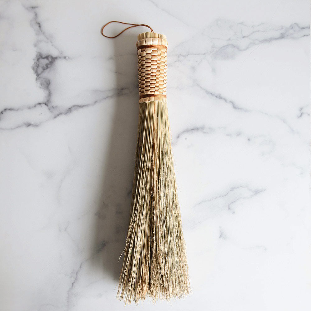 Premium Large Braided Hand Broom - Natural Broomcorn Bristles for Indoor/Outdoor Cleaning - Perfect for Hardwood Floors, Patios & Fireplace Ash Cleanup