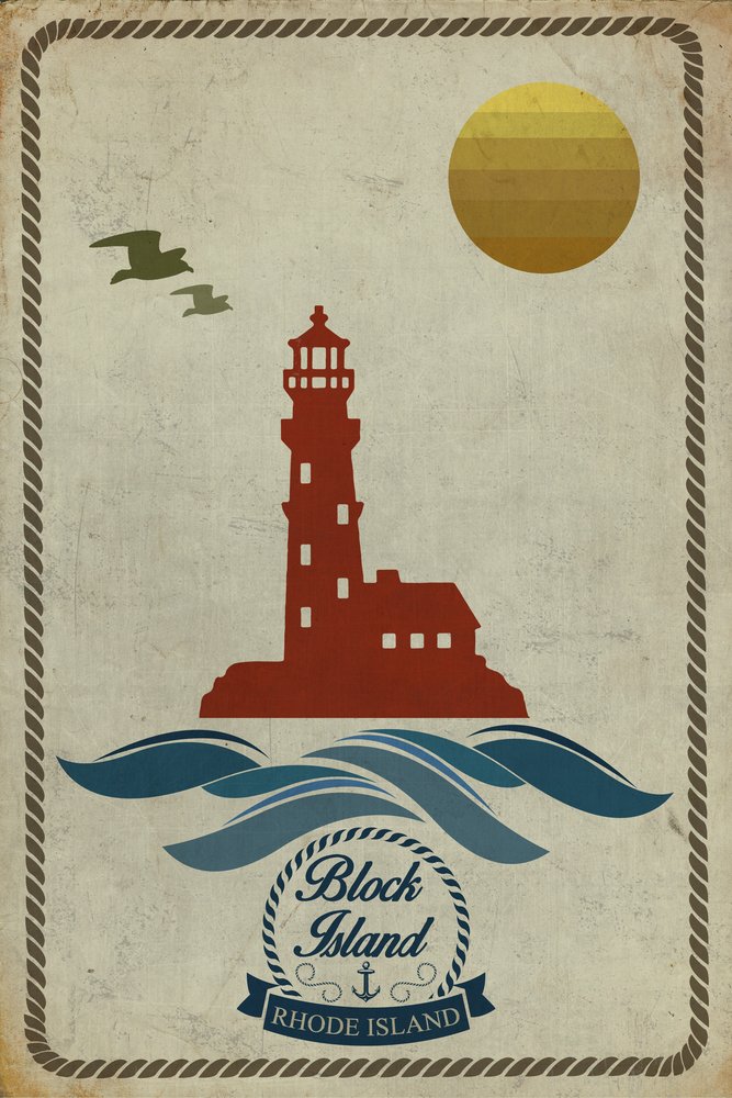 Block Island Lighthouse Rhode Island 24x36 Signed Art Print - Coastal Wall Decor for Living Room, Beach House & Nautical Theme