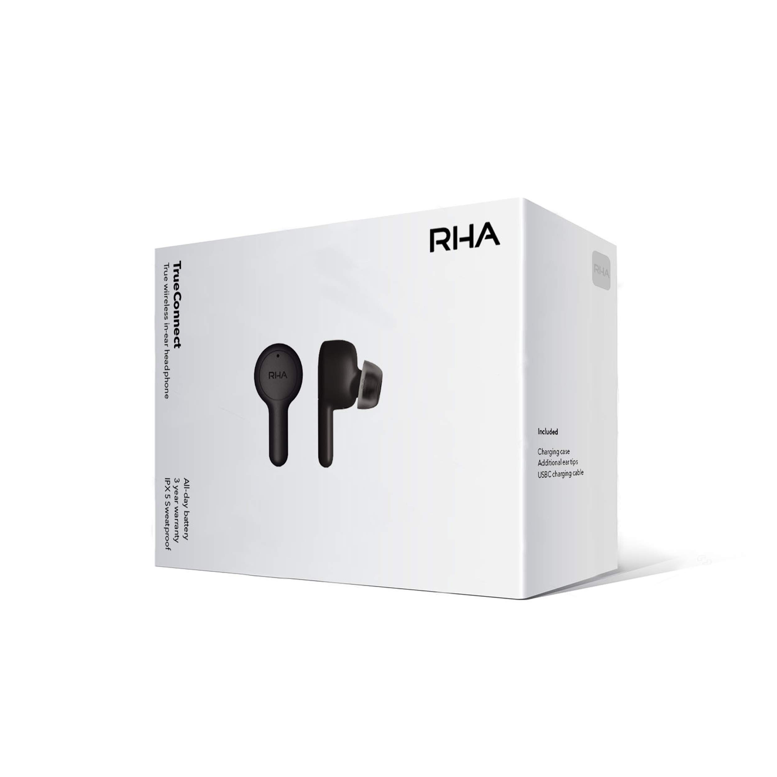RHA Trueconnect - Carbon Black: True Wireless Bluetooth 5.0 Earbuds, Sweatproof & Secure Fit for Running, Gym & Workout | Noise Cancelling Headphones for Sports & Commuting