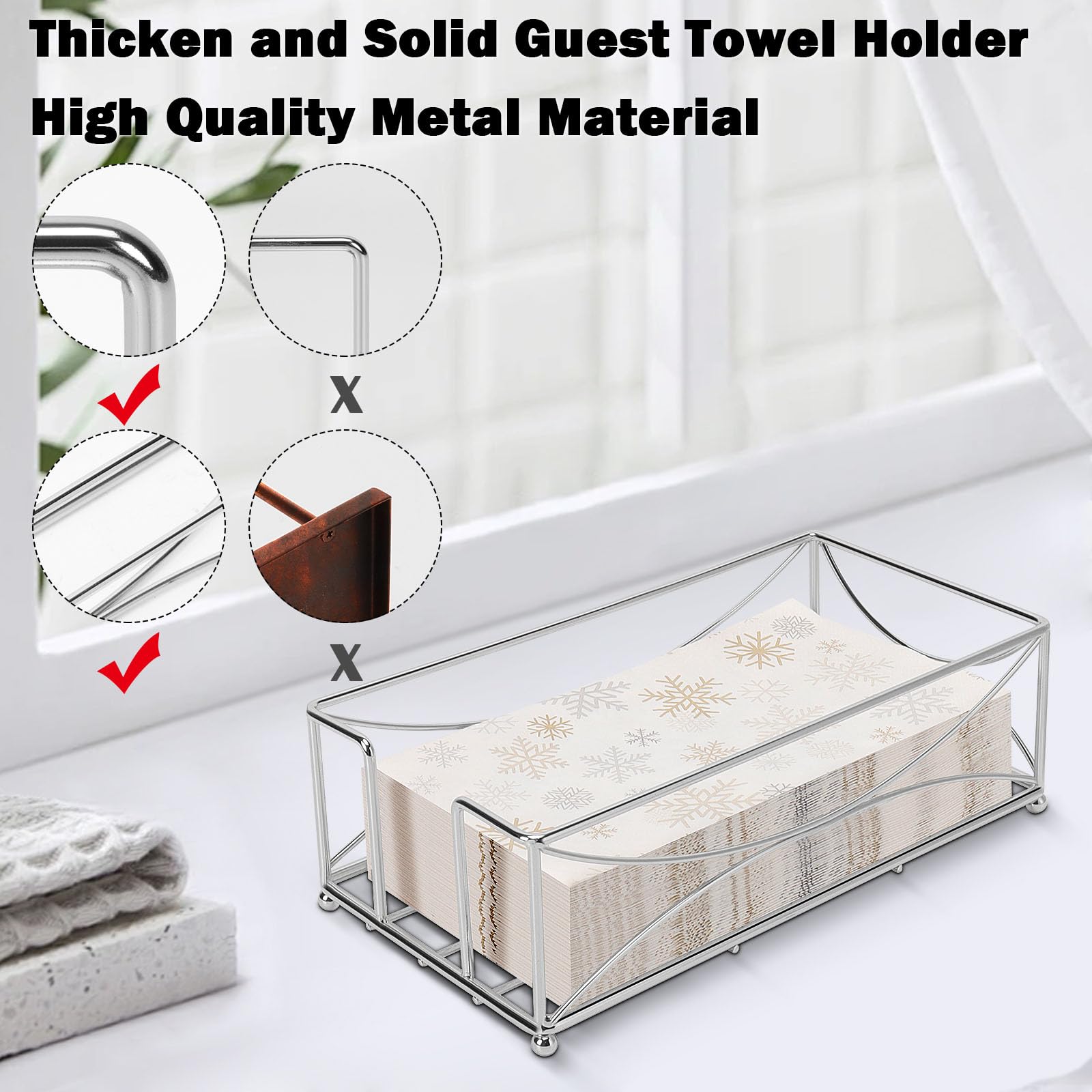 Livabber Chrome Metal Napkin Holder - Modern Bathroom & Kitchen Paper Towel Storage Tray for Countertop, Table, Dining Room - Perfect for Guest Bathrooms, Kitchens & Restaurants