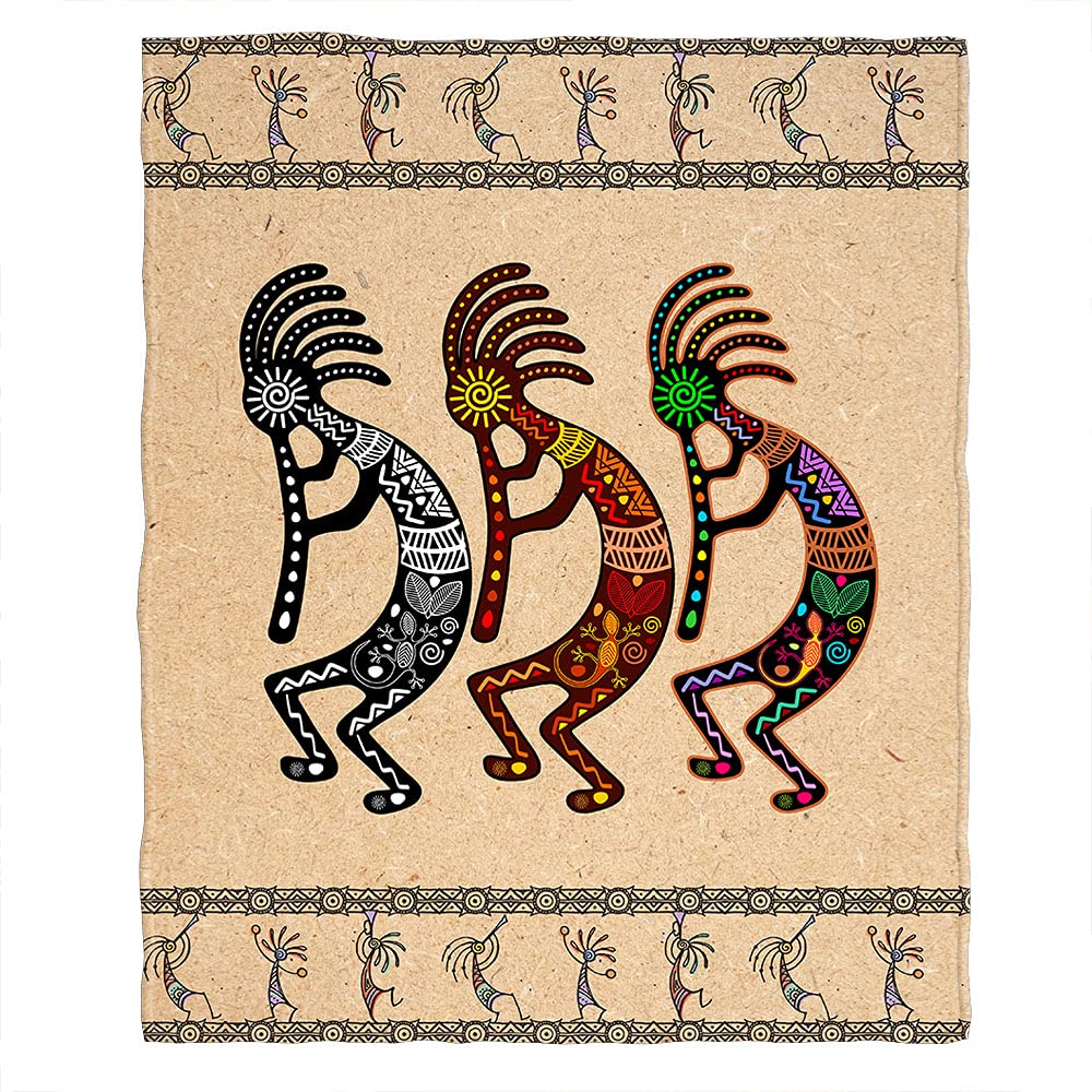 WONDERTIFY Kokopelli Throw Blanket - 50x60 Inch Soft Lightweight Flannel Blanket with Mythical Flute Player Design for Bed, Couch, Travel & Car - Perfect for Cozy Nights, Camping Trips and Home Decor