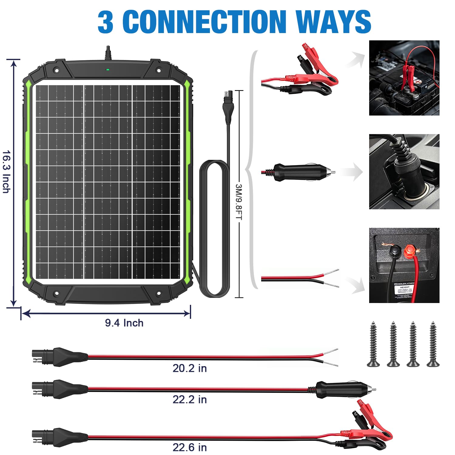 25W 12V Solar Panel Battery Charger & Maintainer with Smart MPPT Controller - Waterproof 12 Volt Solar Trickle Charger for Car, Boat, RV, Marine, Trailer - Perfect for Outdoor Camping, Road Trips & Vehicle Storage