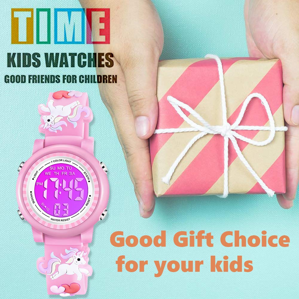 Venhoo Kids Digital Watch - 3D Cartoon Waterproof Watch with 7 Color LED Lights, Alarm & Stopwatch for Girls Ages 3-10 | Perfect for School, Playtime & Outdoor Activities