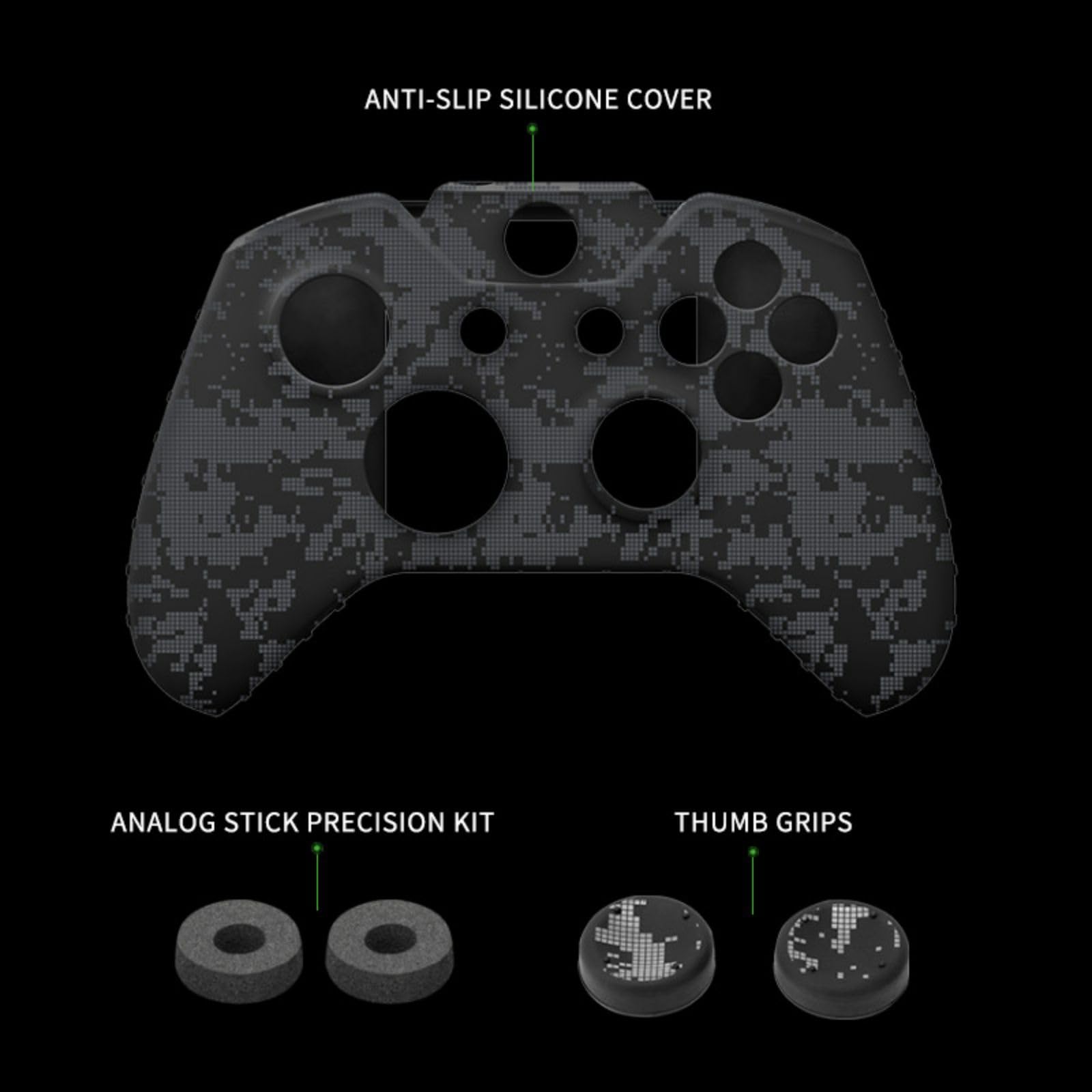 Xbox One Controller Gaming Kit V2 - Anti-Sweat Silicone Case, 2 Game Control Buttons & Mini Analog Cuffs - Prevent Scratches & Improve Grip for Enhanced Gaming Experience