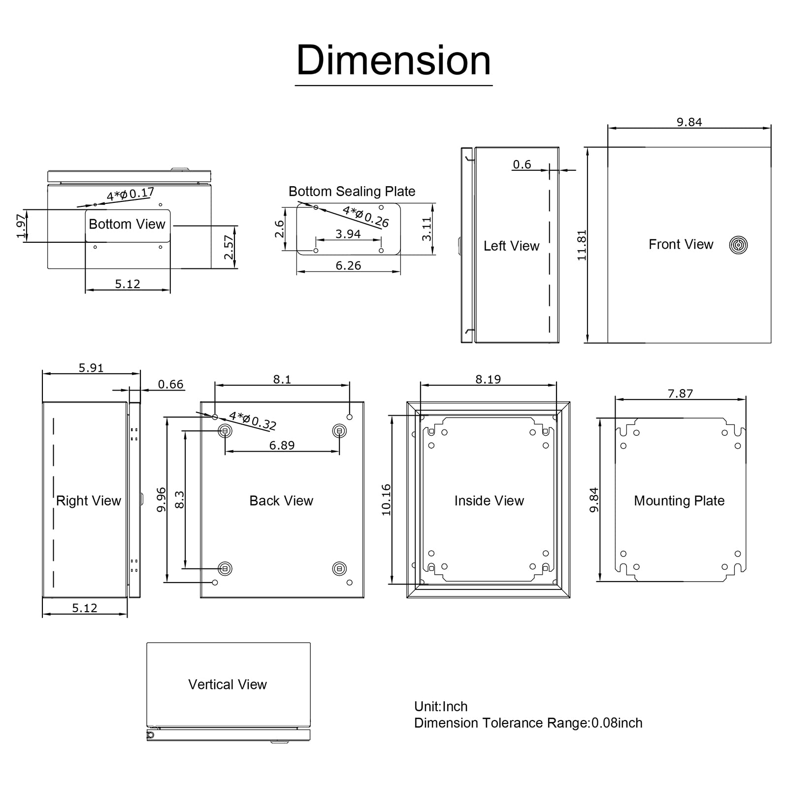 Stainless Steel IP66 Waterproof Electrical Enclosure Box 12x10x6