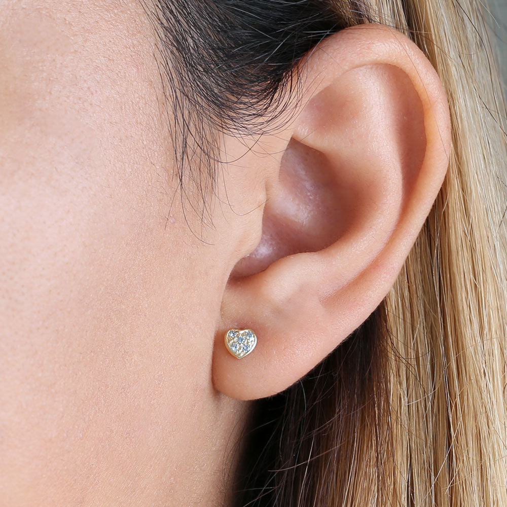 14K Yellow Gold Heart-Shaped Round CZ Stud Earrings for Women - Perfect for Valentine's Day, Anniversary Gifts & Everyday Elegance
