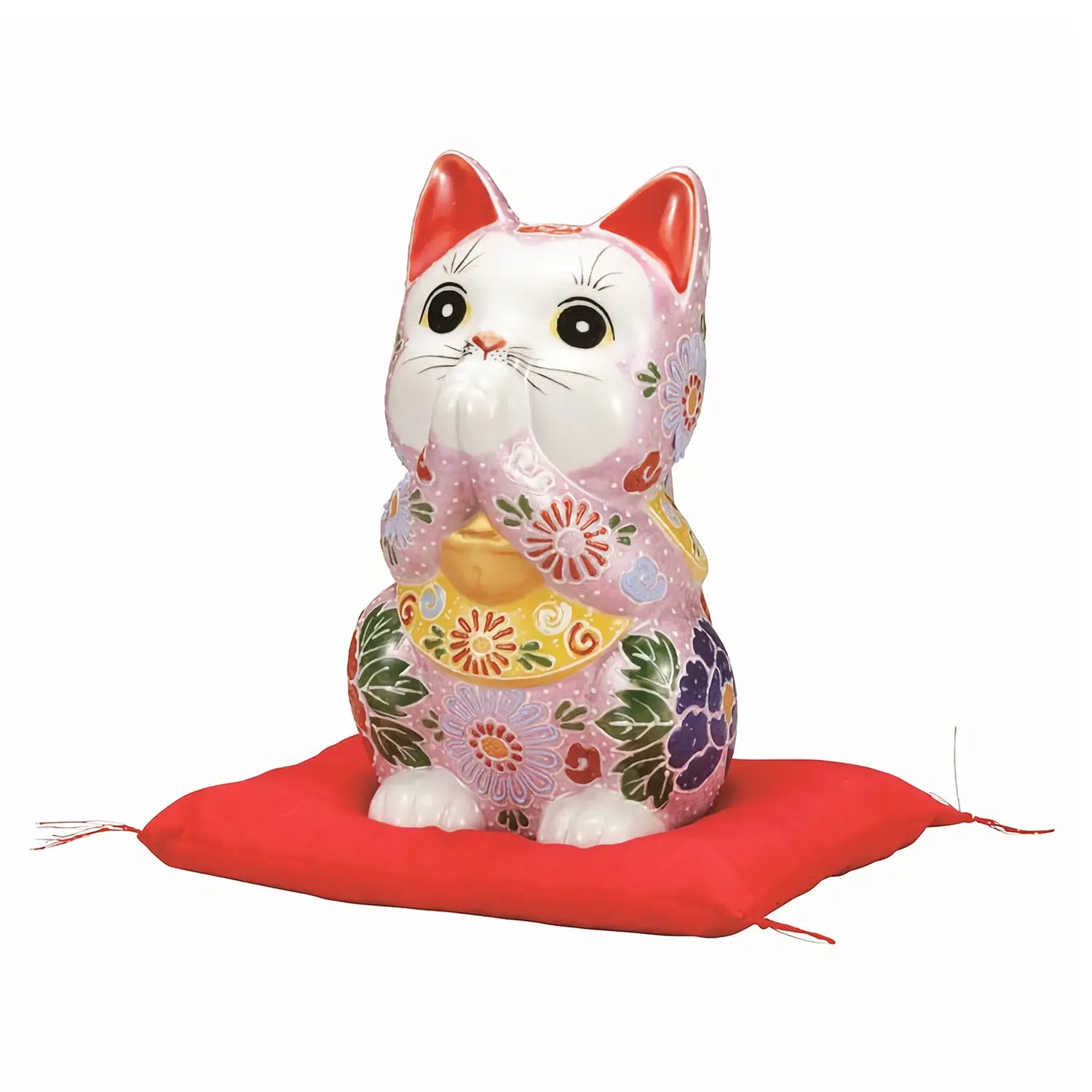 Authentic Japanese Kutani Ware Porcelain Maneki Neko Lucky Cat Figurine - Pink, 6-Inch | Home Decor, Office Feng Shui, Gift for Cat Lovers