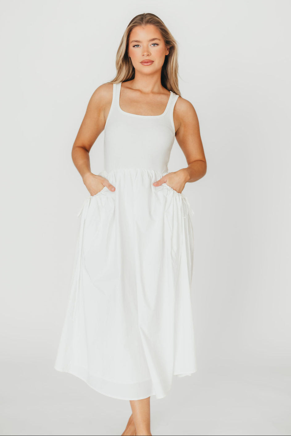 Lucca Midi Dress in Off White - Elegant Women's Casual Summer Dress for Beach, Wedding & Party | Breathable Cotton Blend