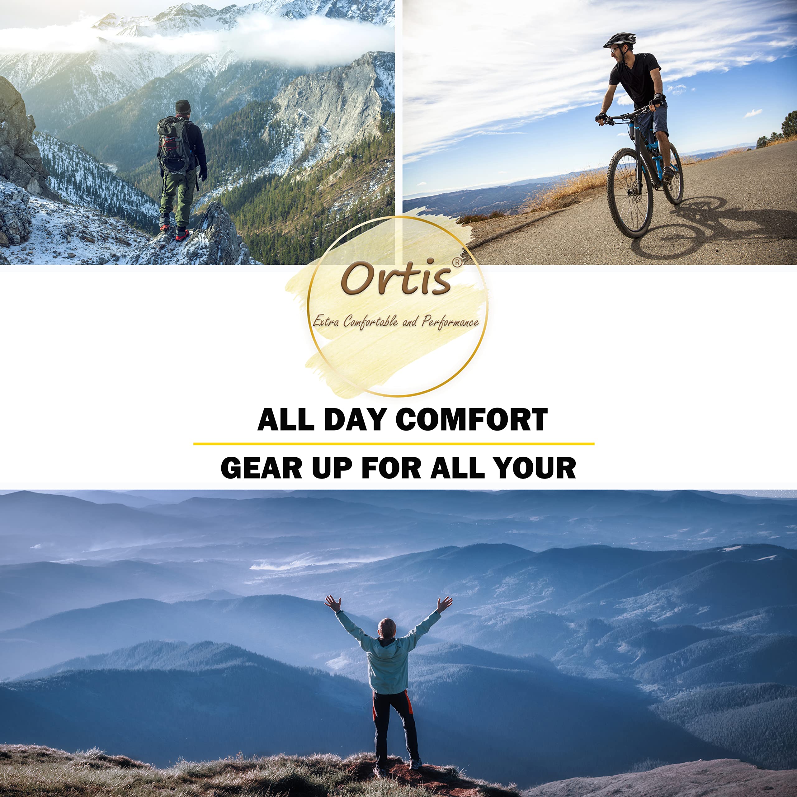Ortis Men's Merino Wool Cushion Crew Socks - Moisture Wicking, Lightweight & Breathable for Hiking, Cycling & Outdoor Activities - Perfect for Trail Running, Camping & Winter Sports
