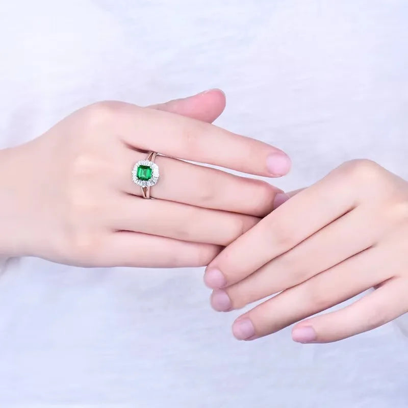 14K White Gold Natural Green Emerald & Diamond Ring – Elegant Engagement Ring for Women, Wedding Proposal, Anniversary Gift, Bridal Jewelry