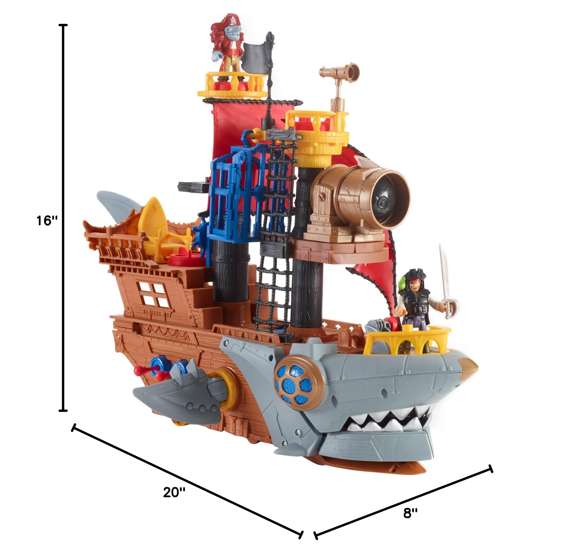 Fisher-Price Imaginext Shark Bite Pirate Ship Toy Playset with 3 Pirate Figures & 20+ Accessories - Interactive Battling Boat for Kids Ages 3-8 - Perfect for Imaginative Play, Birthday Gifts & Preschool Learning