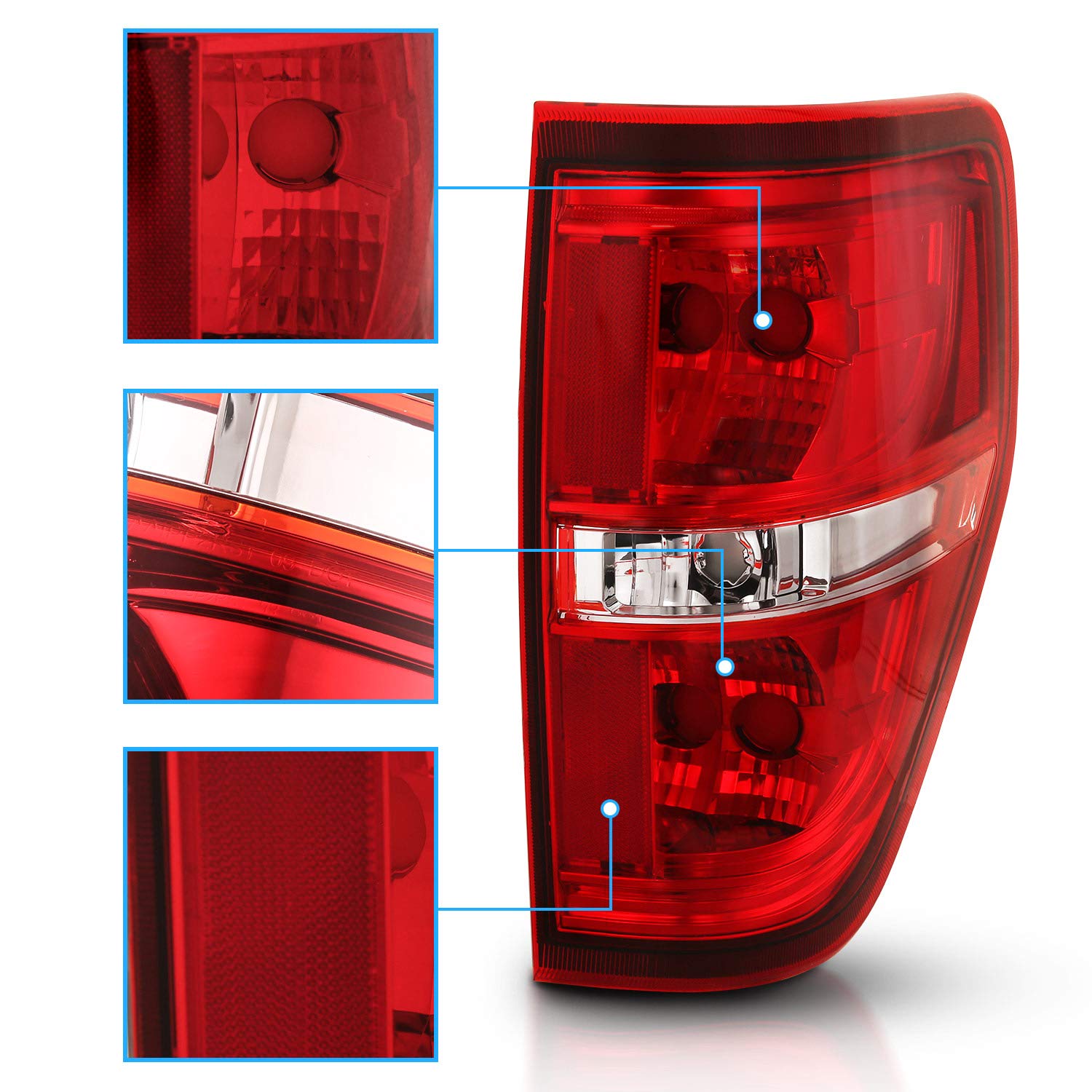 AmeriLite Red/Clear Brake Rear Direct OE Replacement Tail Lights for 2009-2014 Ford F150 F-150 - Passenger & Driver Side - Upgrade Your Truck's Style & Safety for Night Driving & Towing