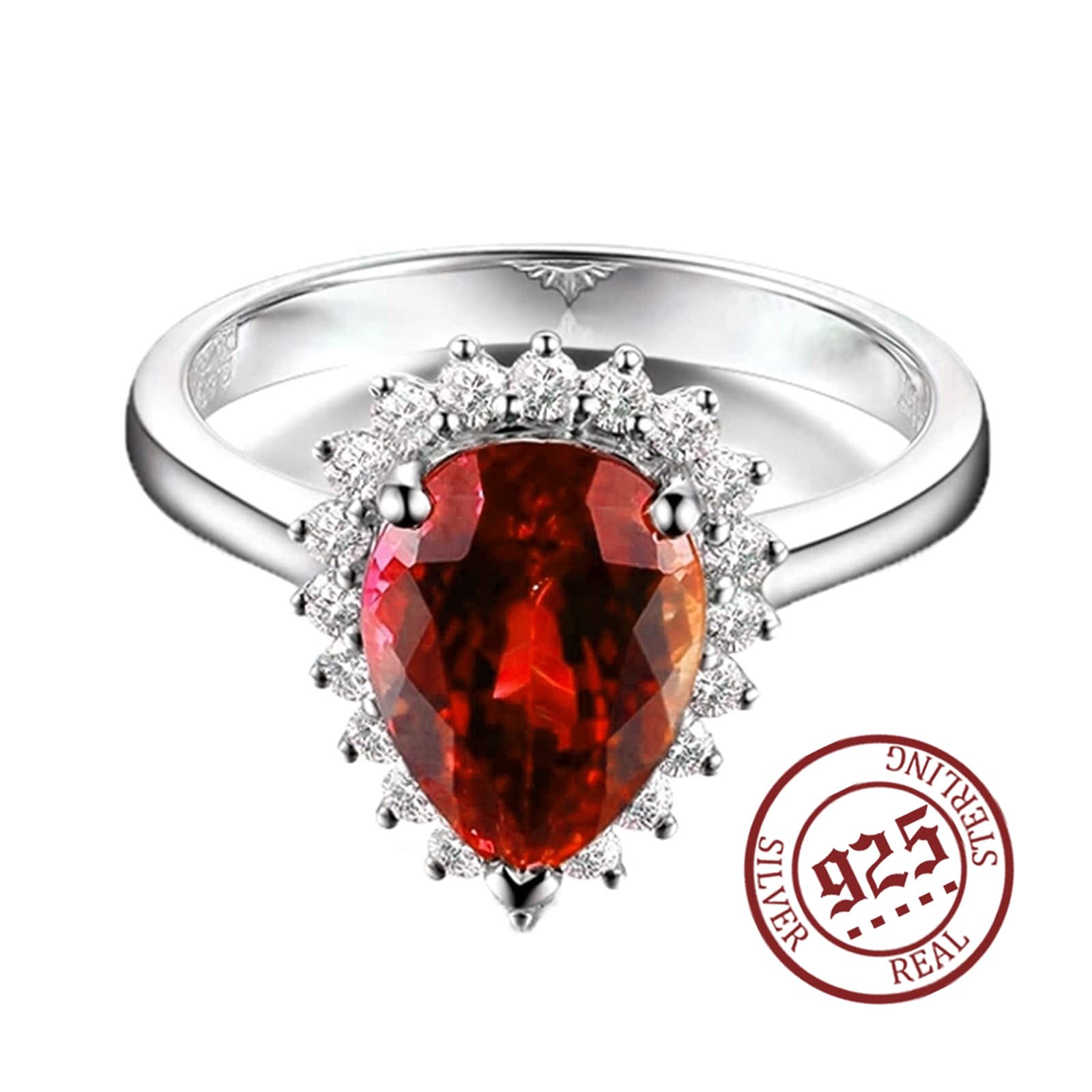 925 Sterling Silver Promise Ring with Red Teardrop Pear CZ - Valentine's Day Engagement Ring for Women Size 8 - Perfect for Anniversaries, Proposals & Romantic Gifts