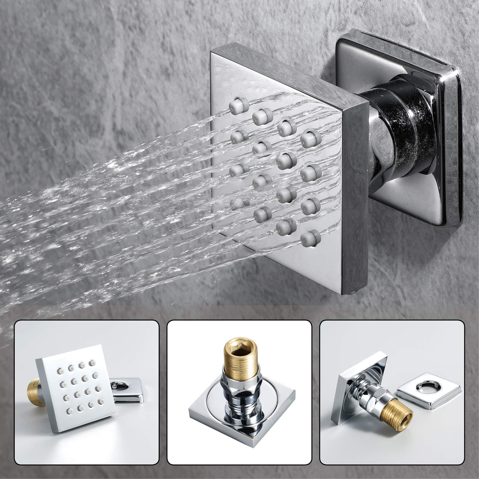 CHLDDHC Chrome Rain Mixer Shower Combo Set - 8 Inch Square Rainfall Shower Head with Handheld Shower & Body Jets - Ceiling Mounted Bathroom Faucet for Luxurious Spa Experience | Perfect for Master Bathrooms & Modern Home Renovations