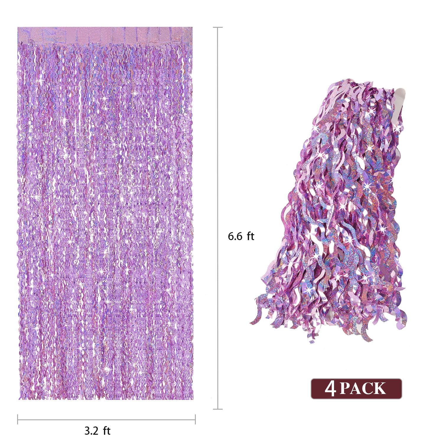 4 Pack Pink Tinsel Curtain Party Backdrop - 3.3 ft x 6.6 ft Sparkling Wavy Foil Fringe Curtain for Birthday, Bachelorette & Photobooth Decor | Girls Party Supplies, Baby Shower & Wedding Background