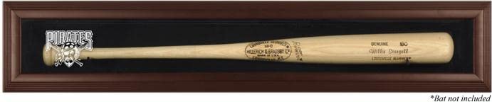 Pittsburgh Pirates Logo Brown Wooden Framed Single Baseball Bat Display Case - Free Standing Bat Holder for Collectibles & Memorabilia - Perfect for Home, Office, or Man Cave Decor